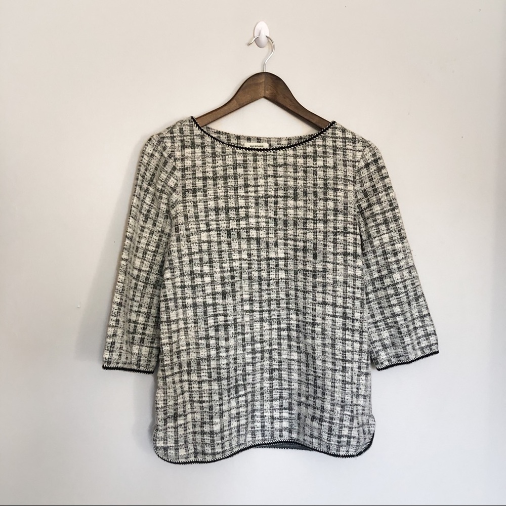 MAX STUDIO Plaid Tweed Dress Top Black and White